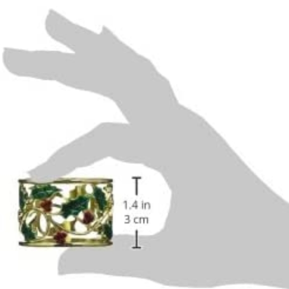 New Lenox Holiday Green Holly & Red Berries in Gold Napkin Rings Set of 4 - Picture 2 of 8